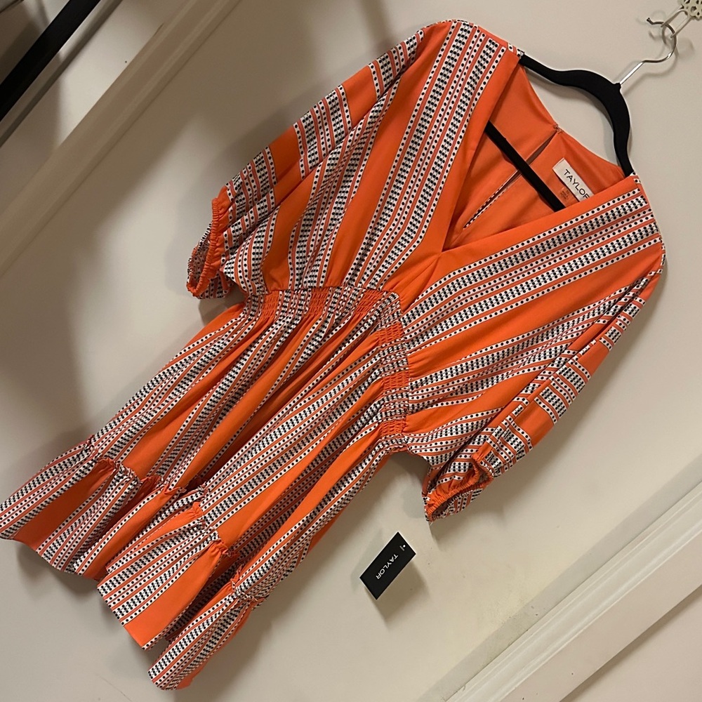 Taylor Orange and White Striped Dress
